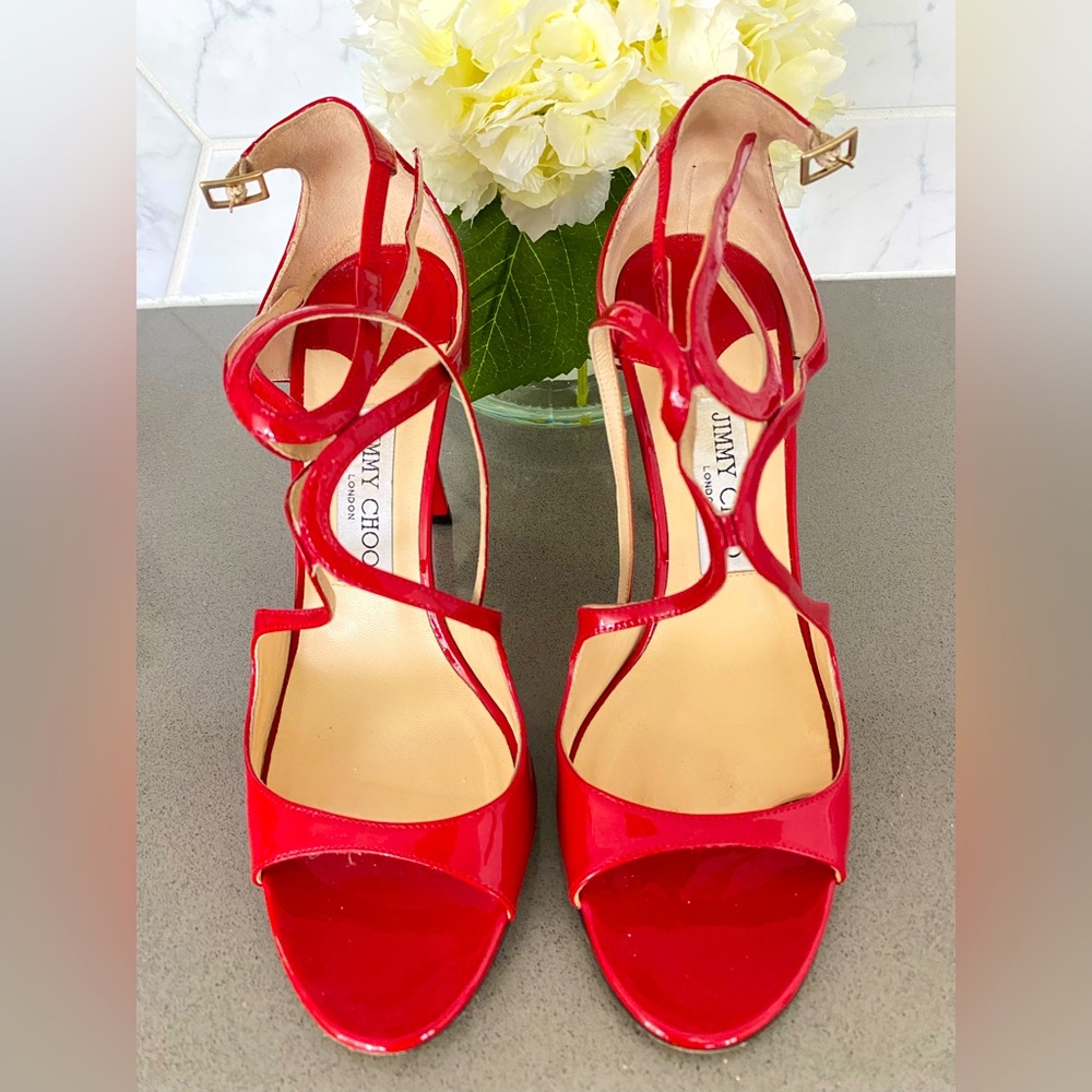 Jimmy Choo
Women's Red Lang Patent Strappy Sandal 39.5